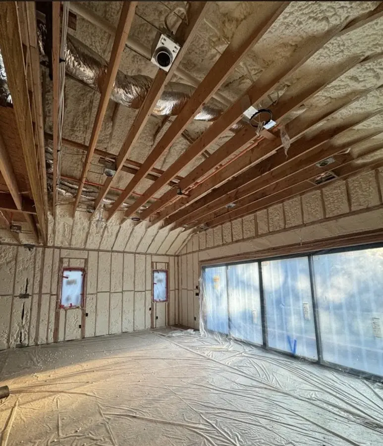 Interior walls and ceiling insulated with spray foam during new construction in Port Arthur